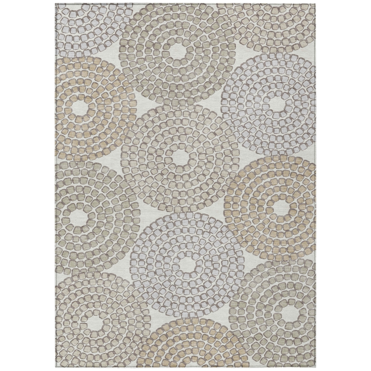 591951 3 x 5 ft. Ivory, Brown & Gray Geometric Washable Indoor & Outdoor Rectangle Area Rug