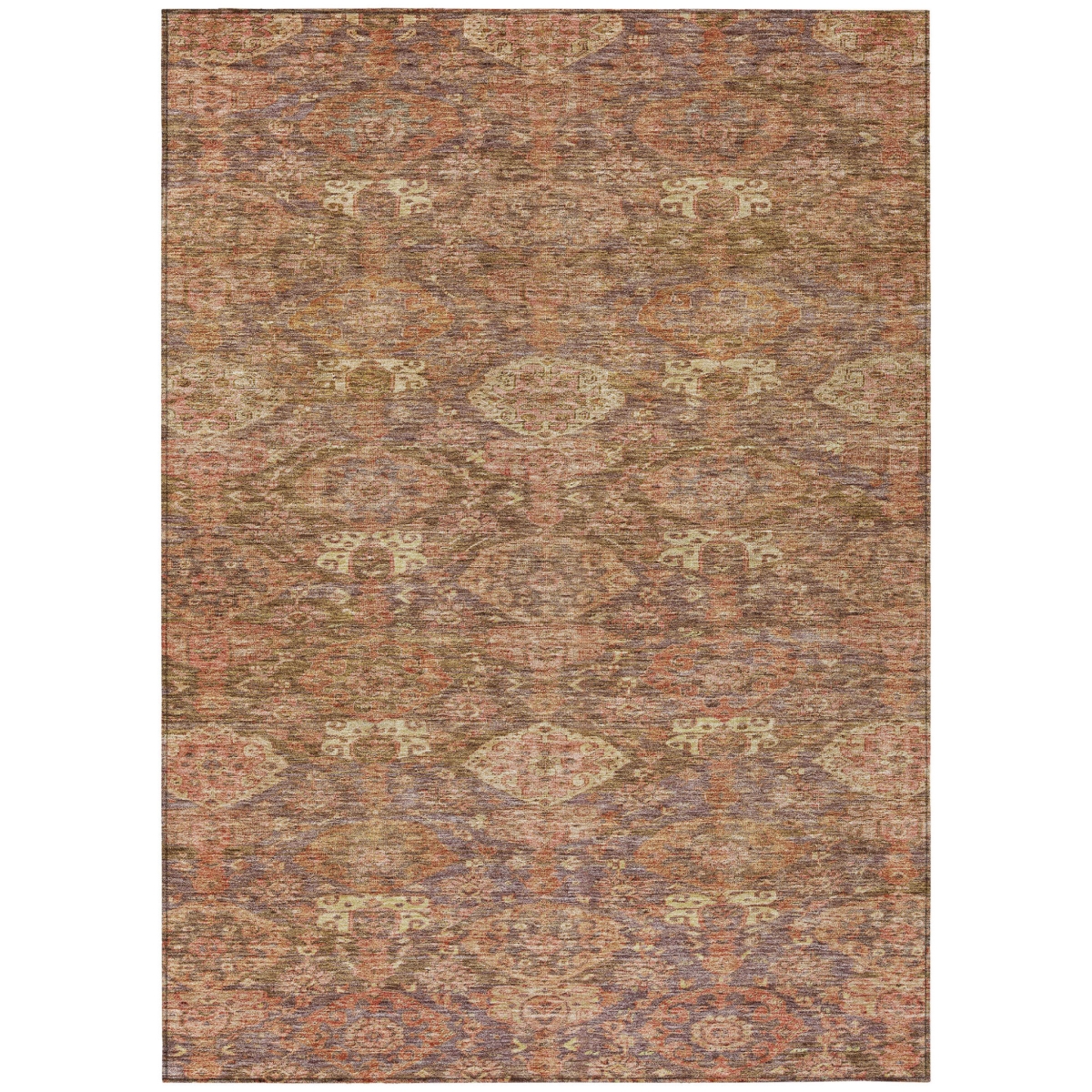 603371 3 x 5 ft. Brown & Tan Damask Washable Indoor & Outdoor Rectangle Area Rug