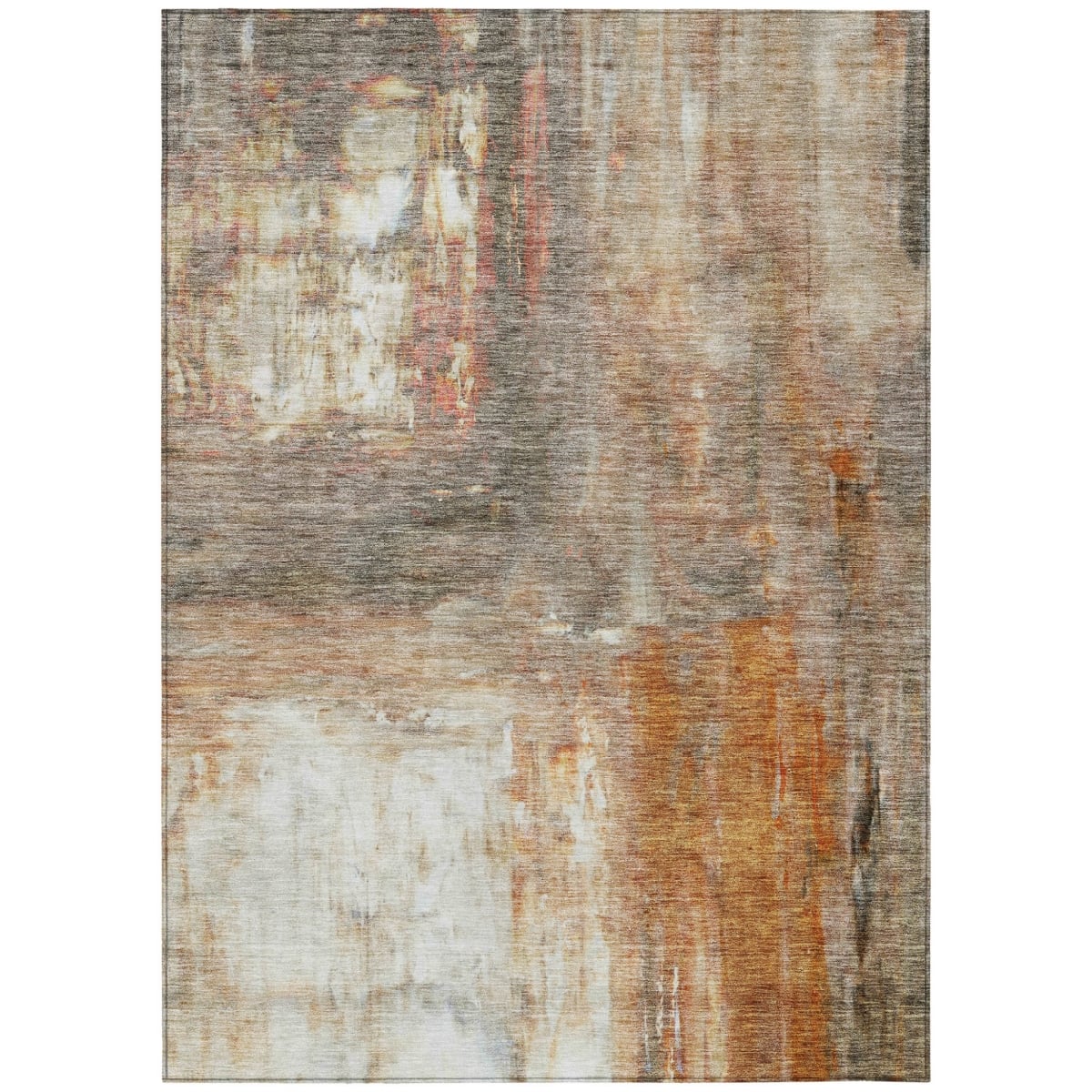 603622 10 x 14 ft. Copper, Ivory & Brown Abstract Washable Indoor & Outdoor Rectangle Area Rug