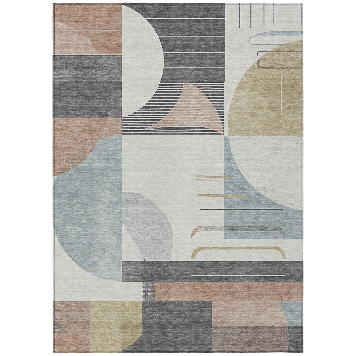 617996 9 x 12 ft. Rust, Gray & Ivory Geometric Washable Indoor & Outdoor Rectangle Area Rug