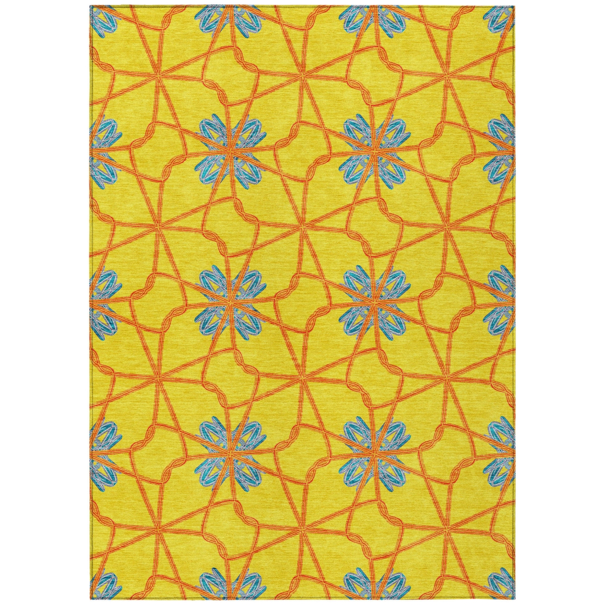613456 9 x 12 ft. Yellow & Teal Blue Geometric Washable Indoor & Outdoor Rectangle Area Rug