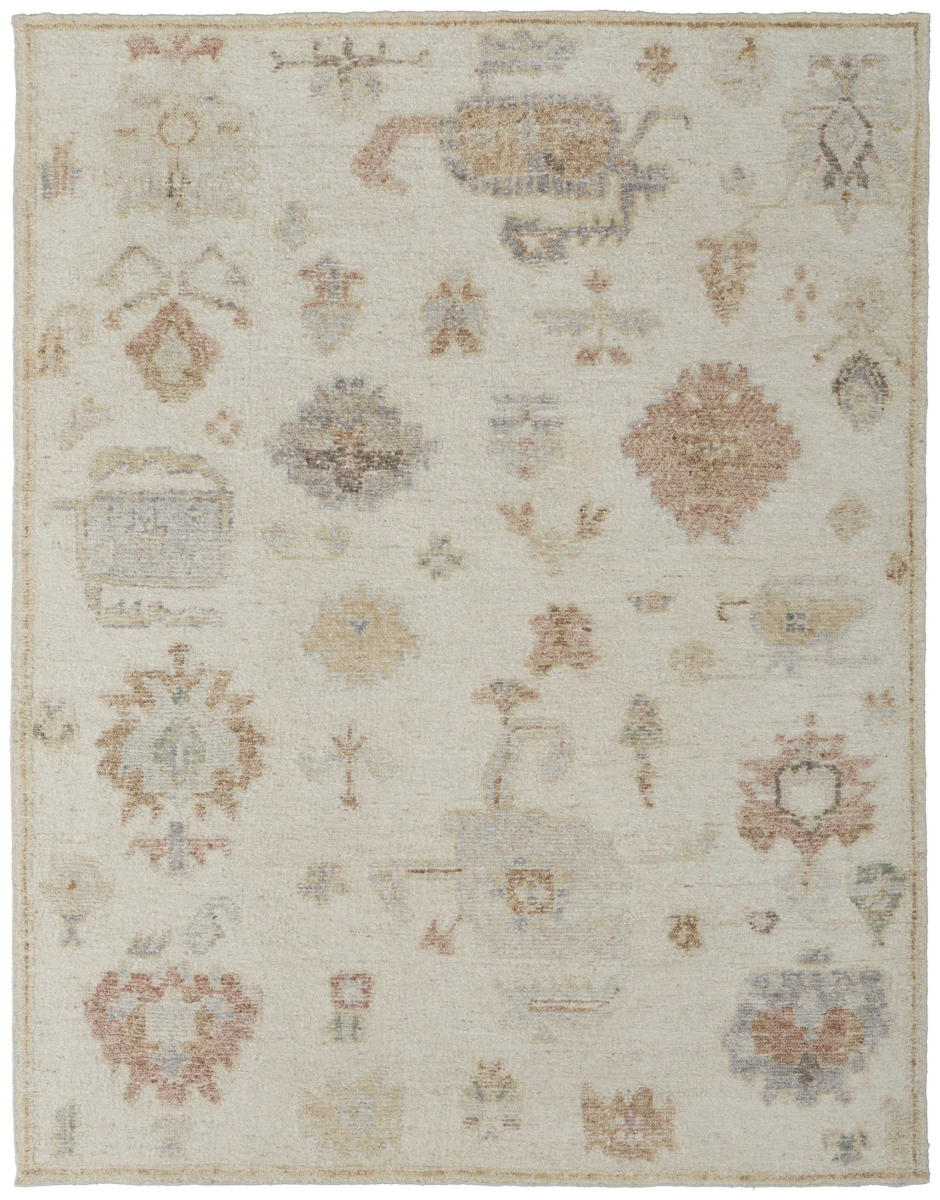 617041 4 x 6 ft. Ivory, Orange & Gray Wool Floral Hand Knotted Rectangle Area Rug