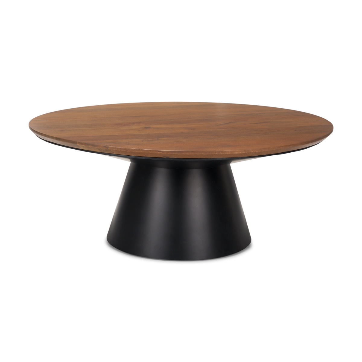 597053 40 in. Brown & Black Solid Wood & Iron Round Pedestal Coffee Table