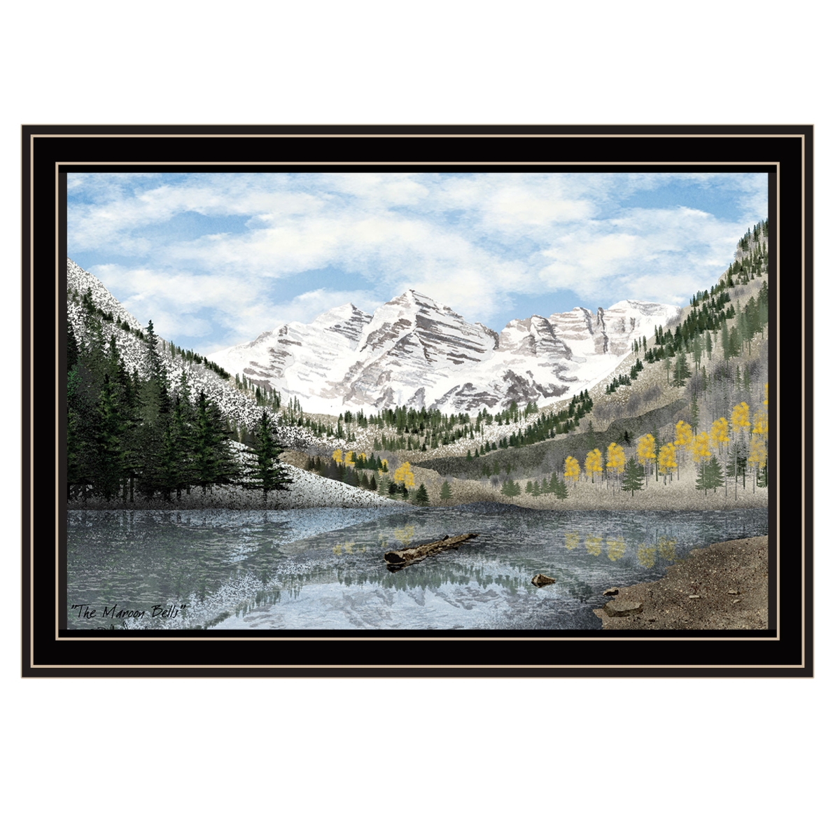 572033 Snowy Mountain Landscape Black Framed Wall Art