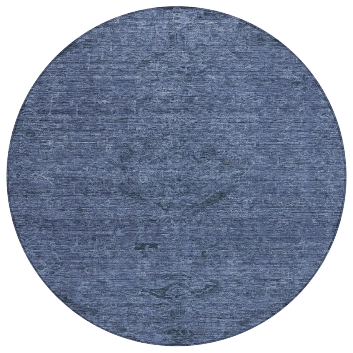 604230 8 ft. Navy Blue & Charcoal Round Floral Washable Indoor & Outdoor Area Rug