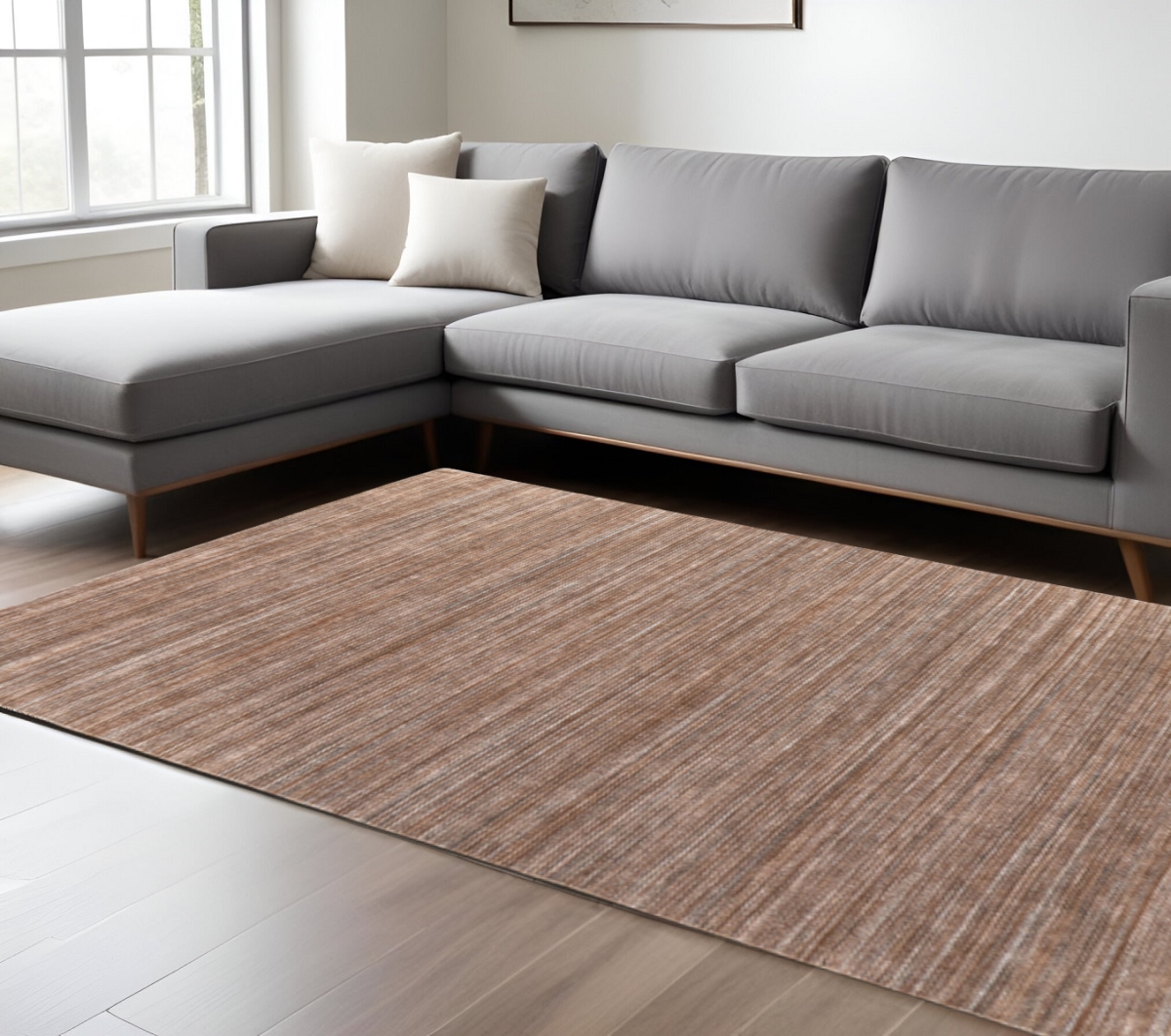 617273 8 x 10 ft. Hand Woven Distressed Area Rug - Brown, Black & Gray