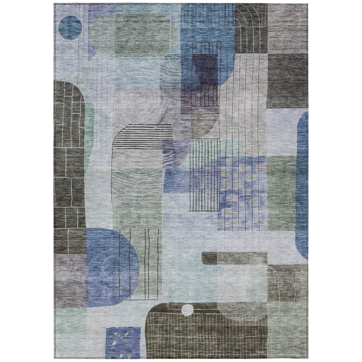 604372 3 x 5 ft. Blue, Gray & Charcoal Abstract Washable Indoor & Outdoor Rectangle Area Rug