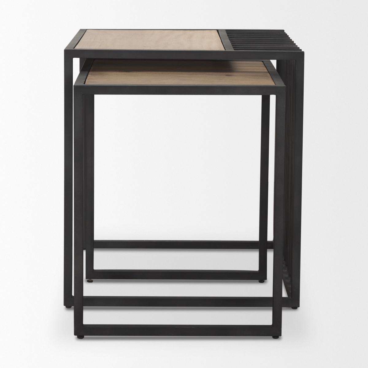 604466 Natural & Black Solid Wood & Metal Square Sled Nested Tables - Set of 2