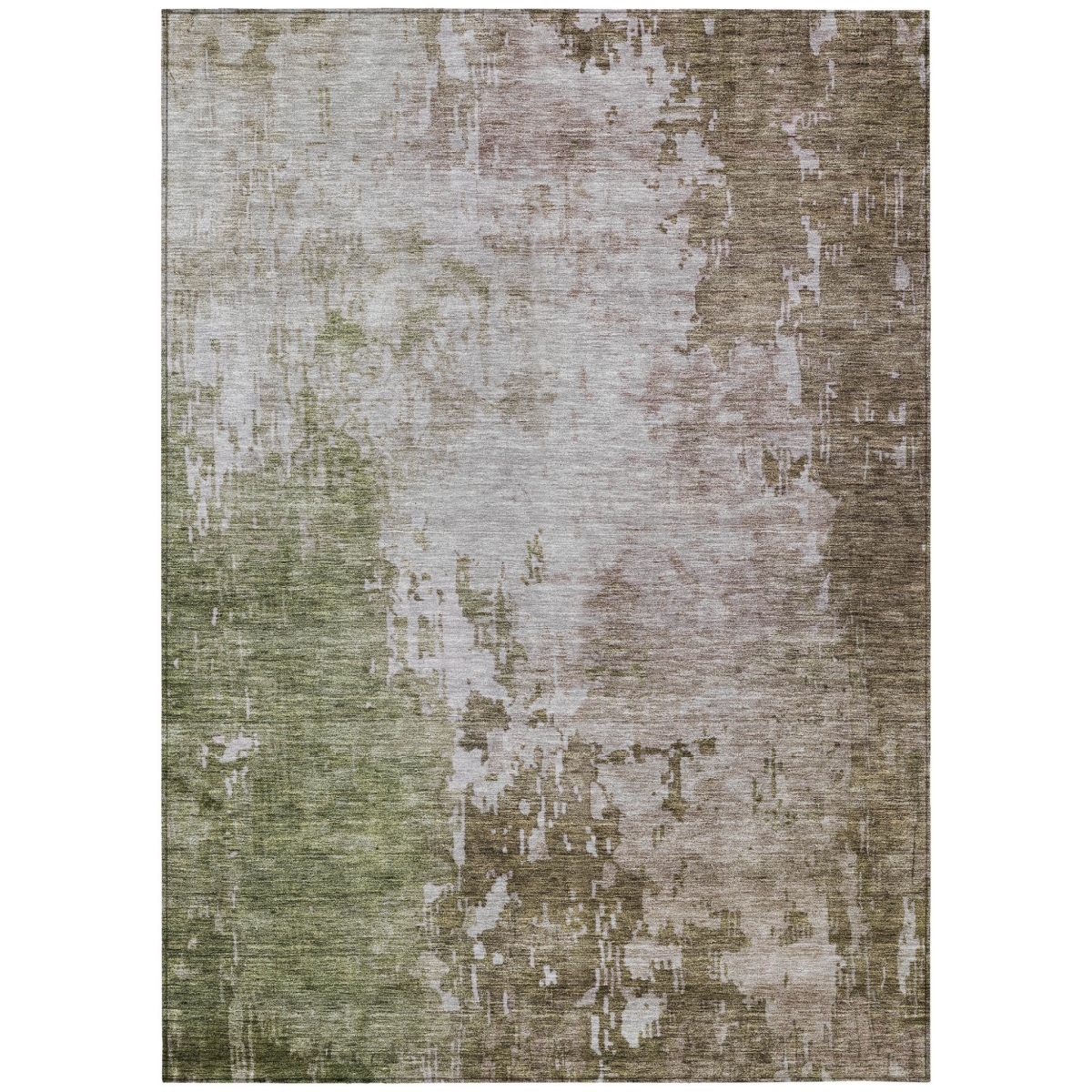 Abstract Washable Area Rug - Brown & Green - 3 x 5 ft - Stain Resistant