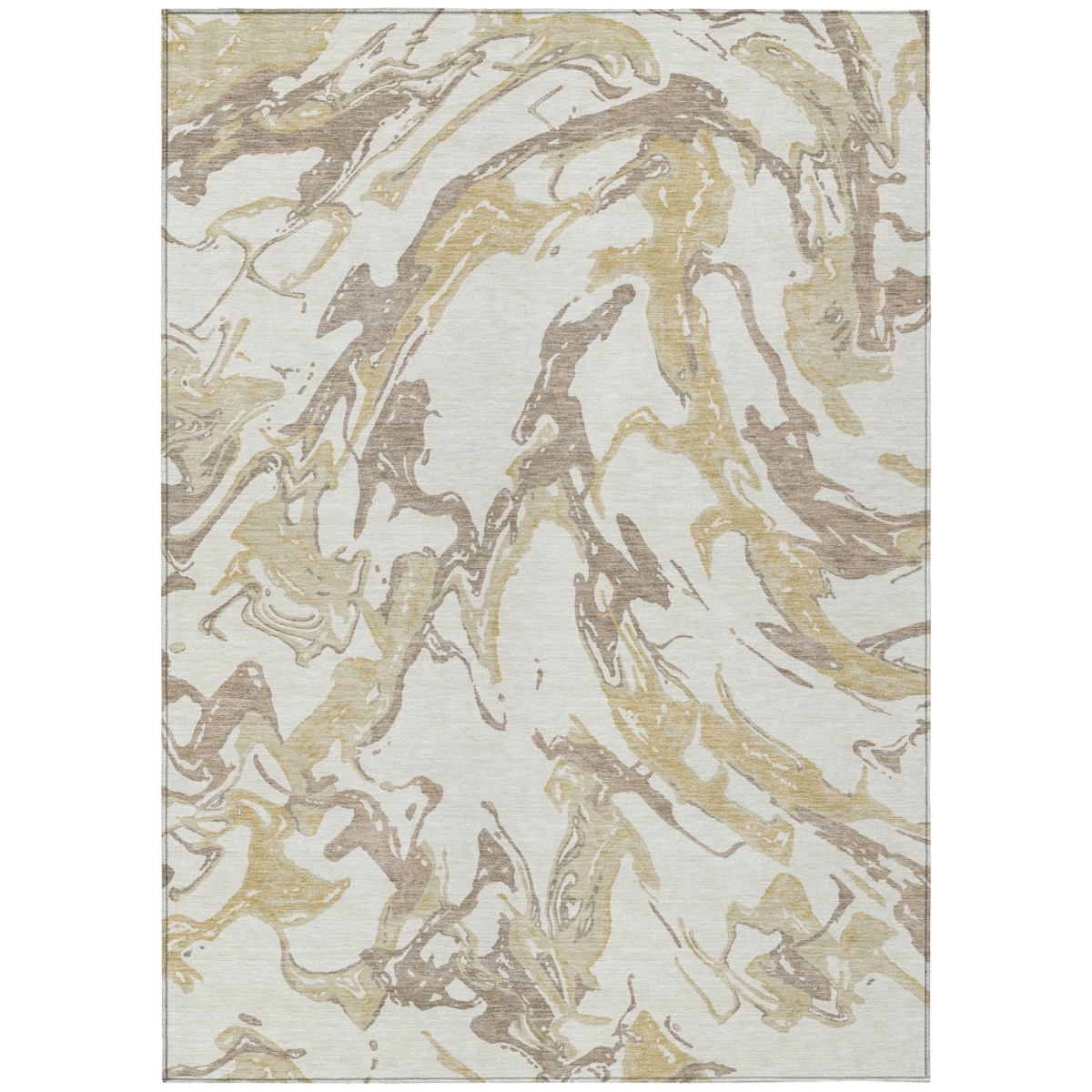 600096 3 x 5 ft. Ivory, Gold & Brown Abstract Washable Indoor & Outdoor Rectangle Area Rug