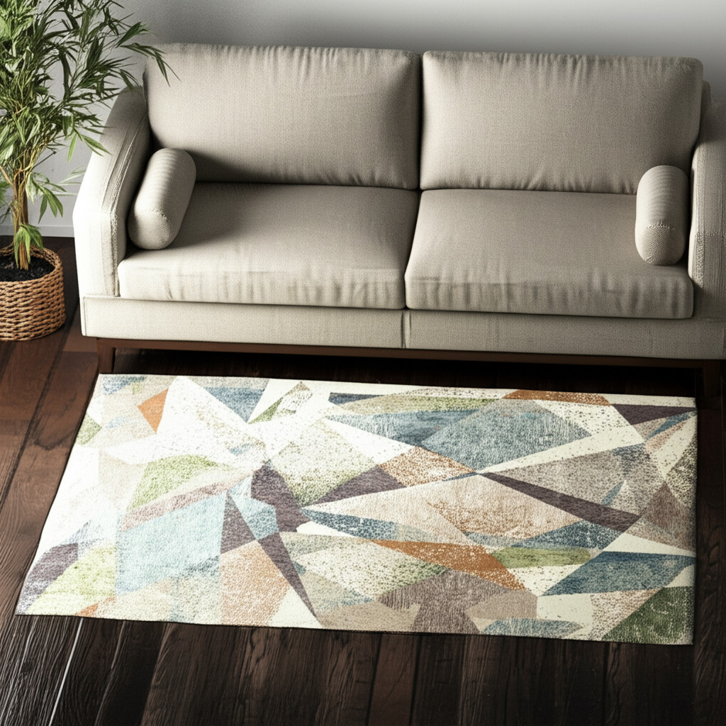 617051 5 x 8 ft. Ivory, Blue & Green Checkered Rectangle Area Rug