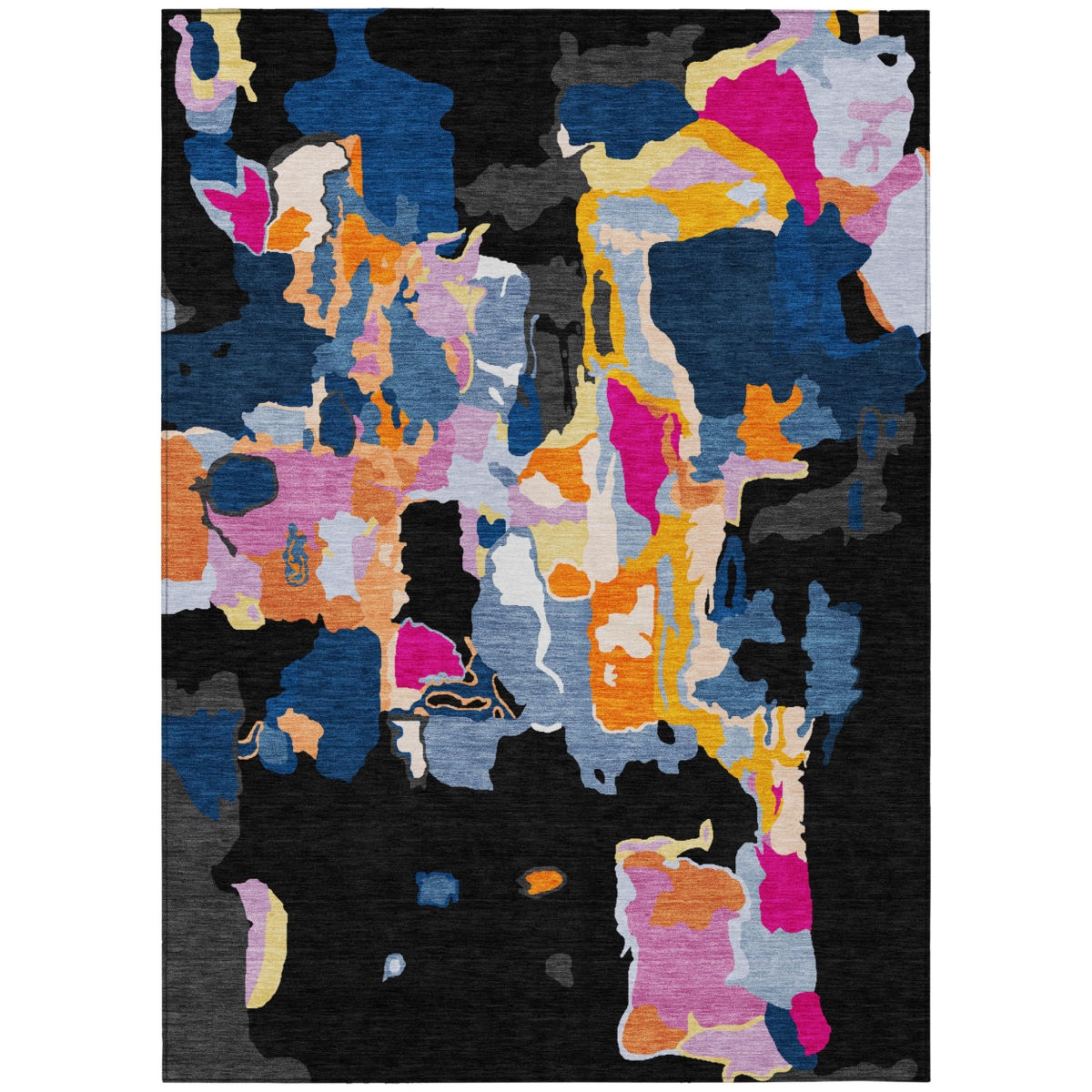 599539 5 x 8 ft. Black, Blue & Pink Abstract Washable Indoor & Outdoor Rectangle Area Rug