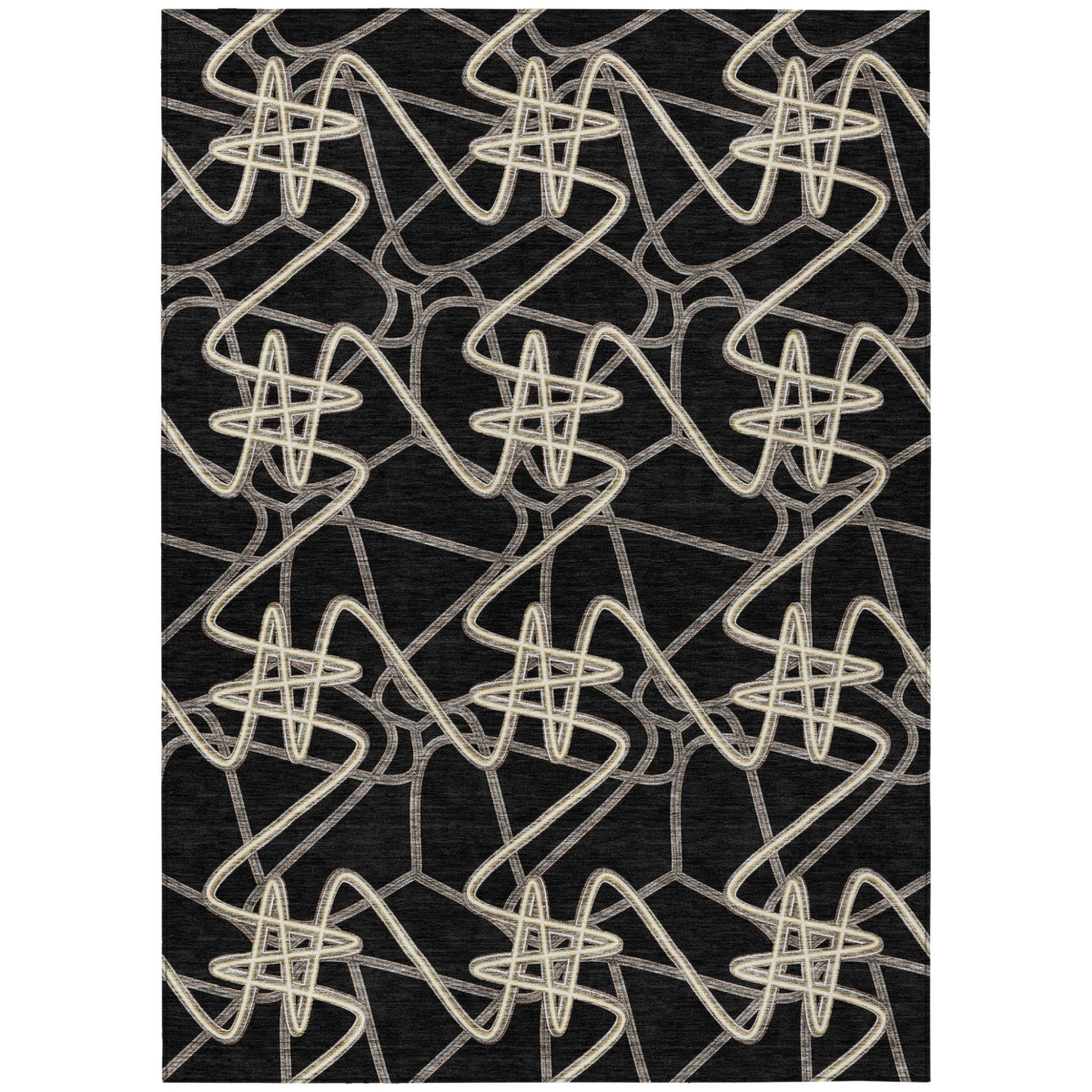 612789 9 x 12 ft. Black, Ivory & Brown Geometric Washable Indoor & Outdoor Rectangle Area Rug