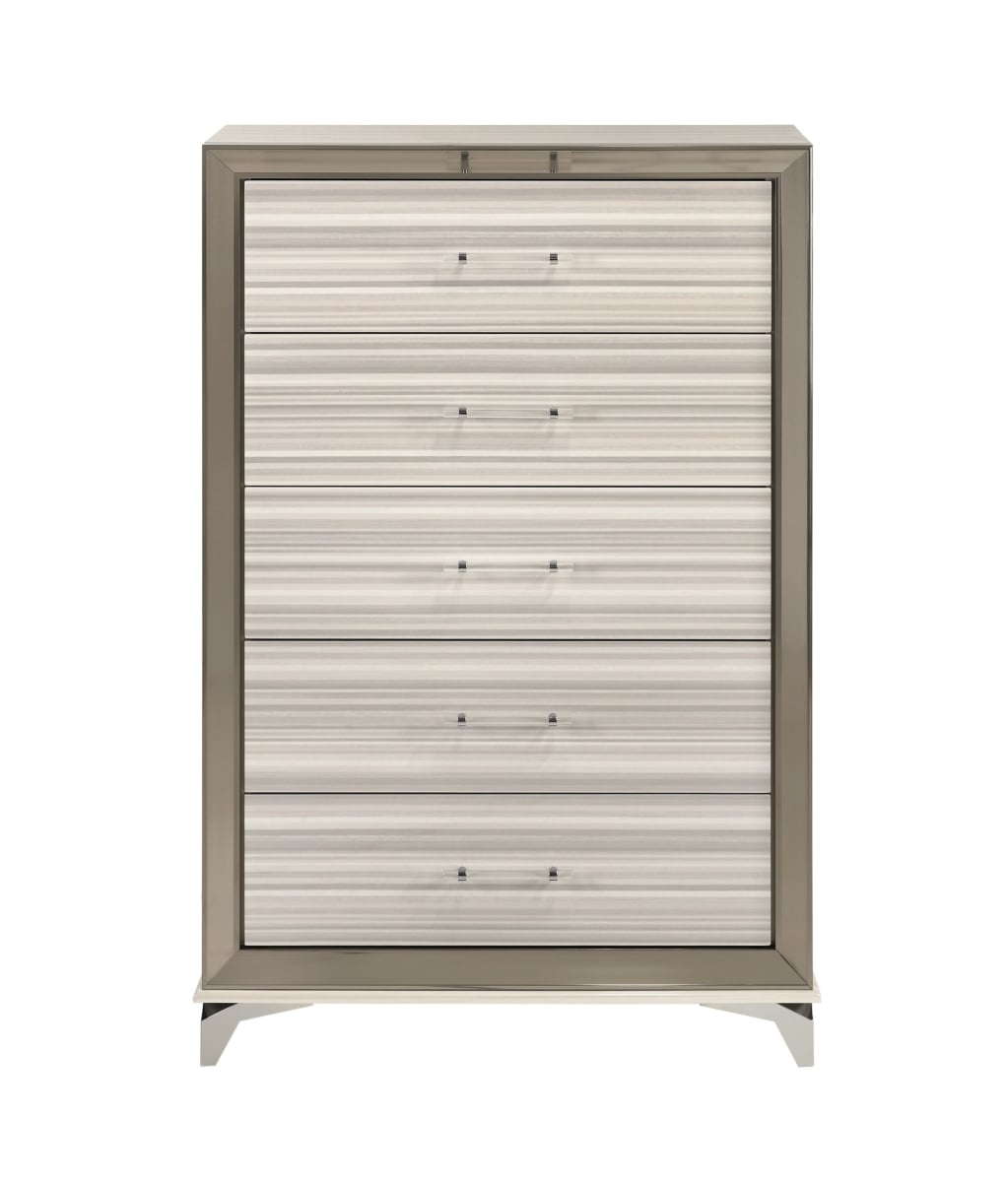564704 53 in. Beige & White Wood Lighted Five Drawer Dresser
