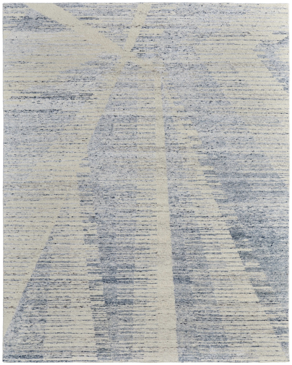 617277 8 x 12 ft. Ivory, Blue & Silver Abstract Hand Knotted Distressed Rectangle Area Rug