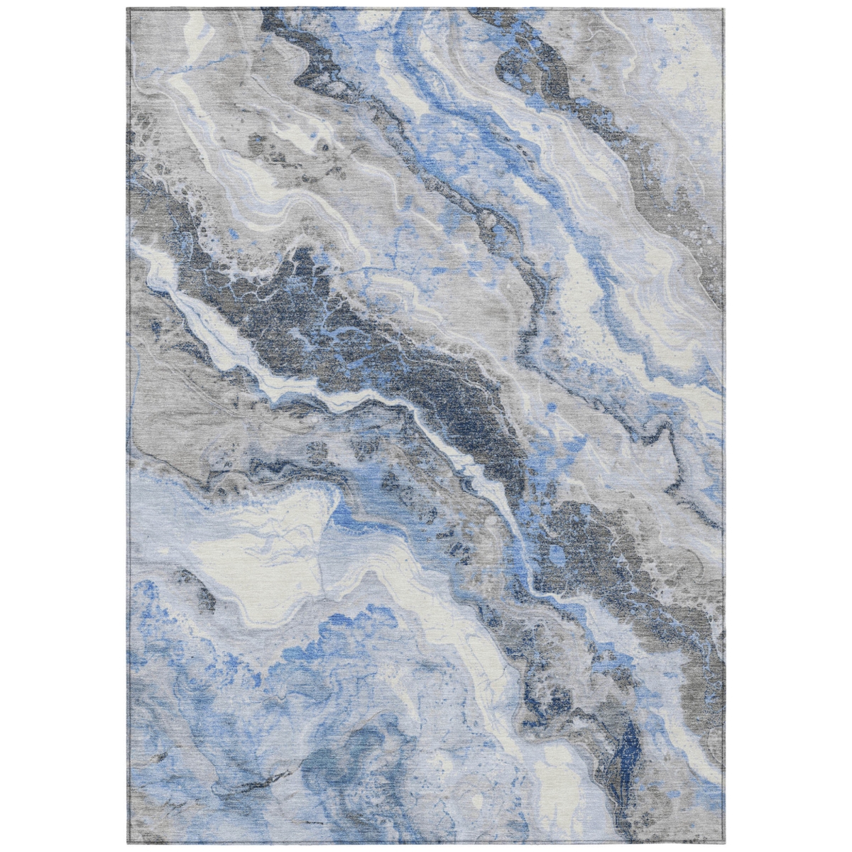 618421 8 x 10 ft. Blue & Silver Abstract Washable Indoor & Outdoor Rectangle Area Rug