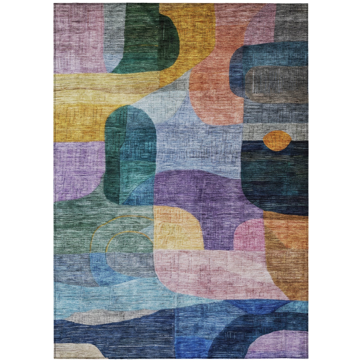 604360 3 x 5 ft. Blue, Purple & Green Abstract Washable Indoor & Outdoor Rectangle Area Rug