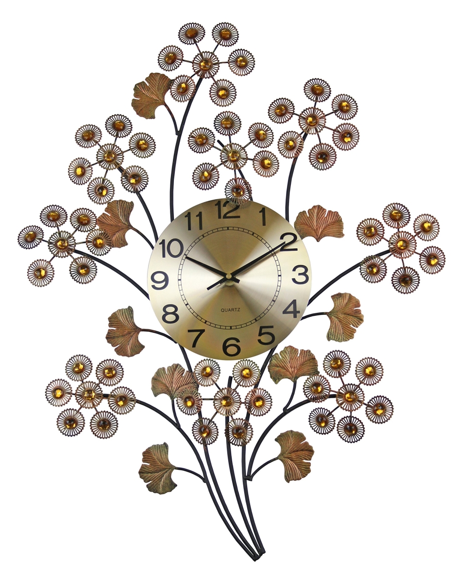 Floral Copper Metal Wall Clock - Copper - 22 in. - Silent Analog Design
