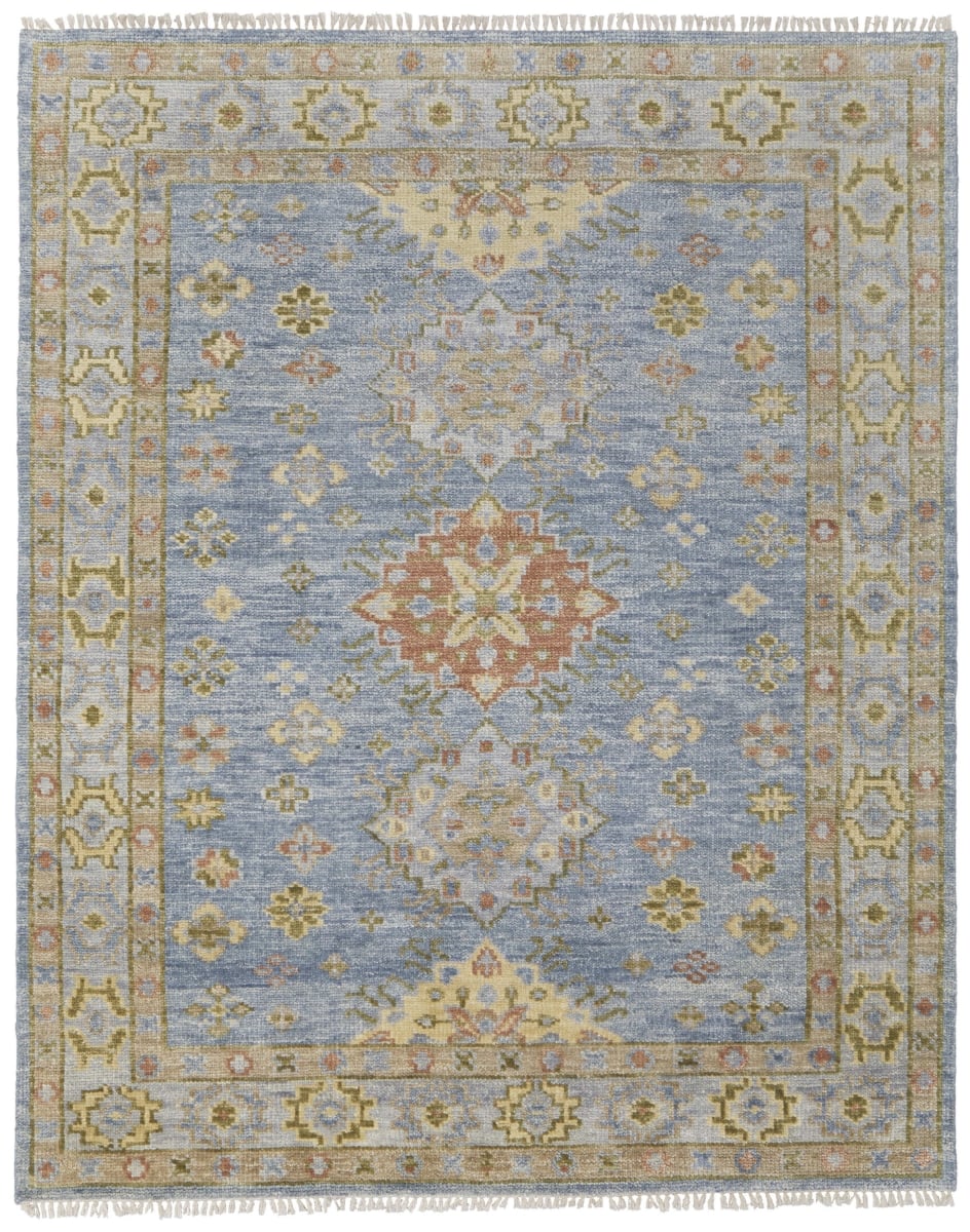 617282 9 x 12 ft. Blue, Green & Yellow Geometric Hand Knotted Rectangle Area Rug with Fringe