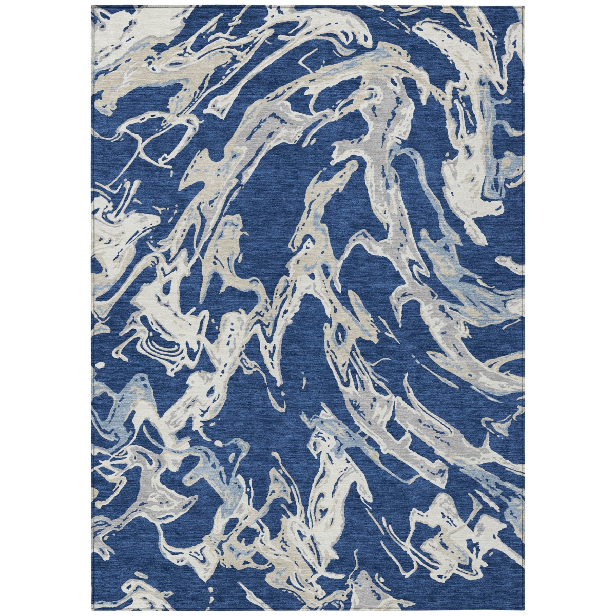 600109 5 x 8 ft. Navy Blue, Gray & Ivory Abstract Washable Indoor & Outdoor Rectangle Area Rug
