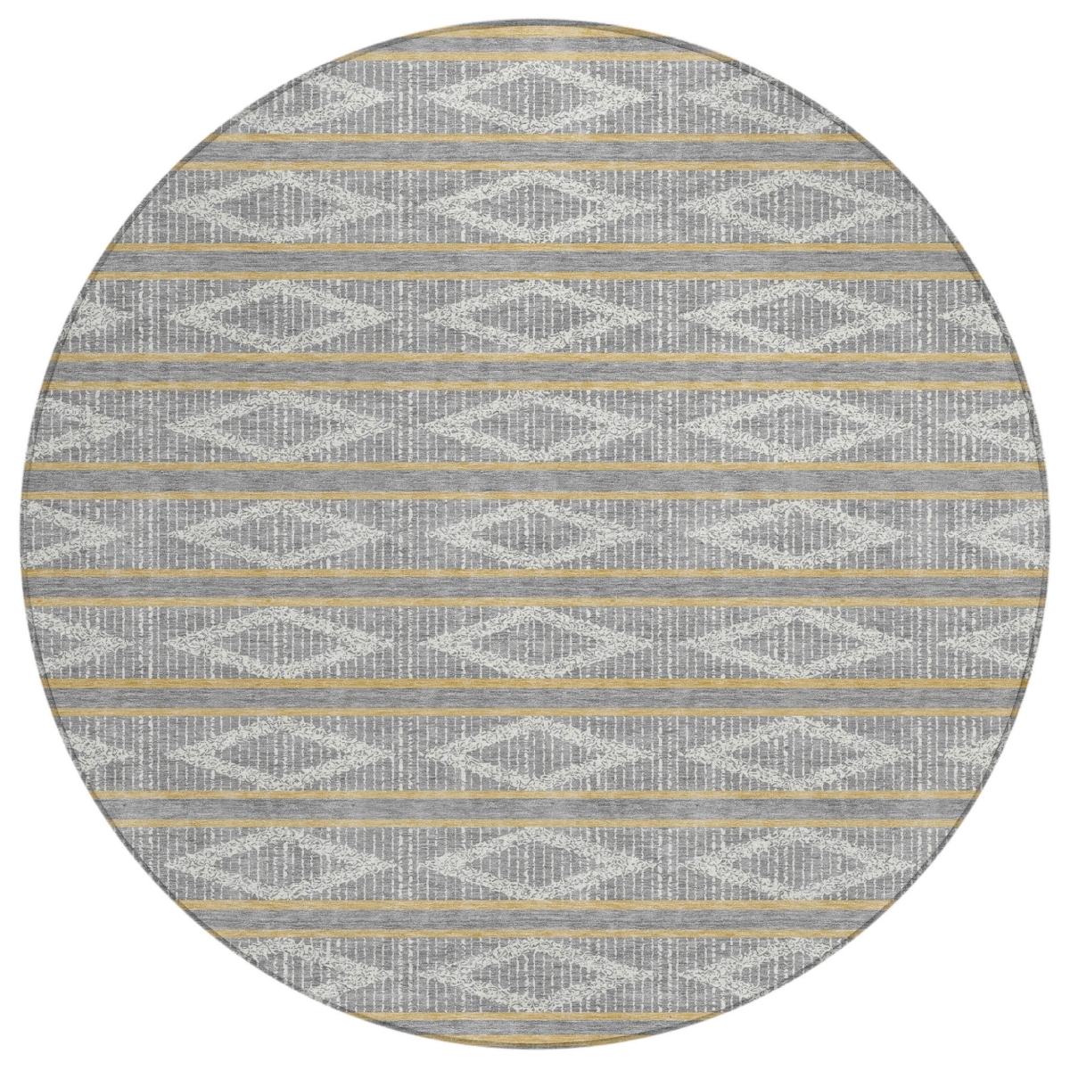 599630 8 ft. Gray, Ivory & Brown Round Geometric Washable Indoor & Outdoor Area Rug