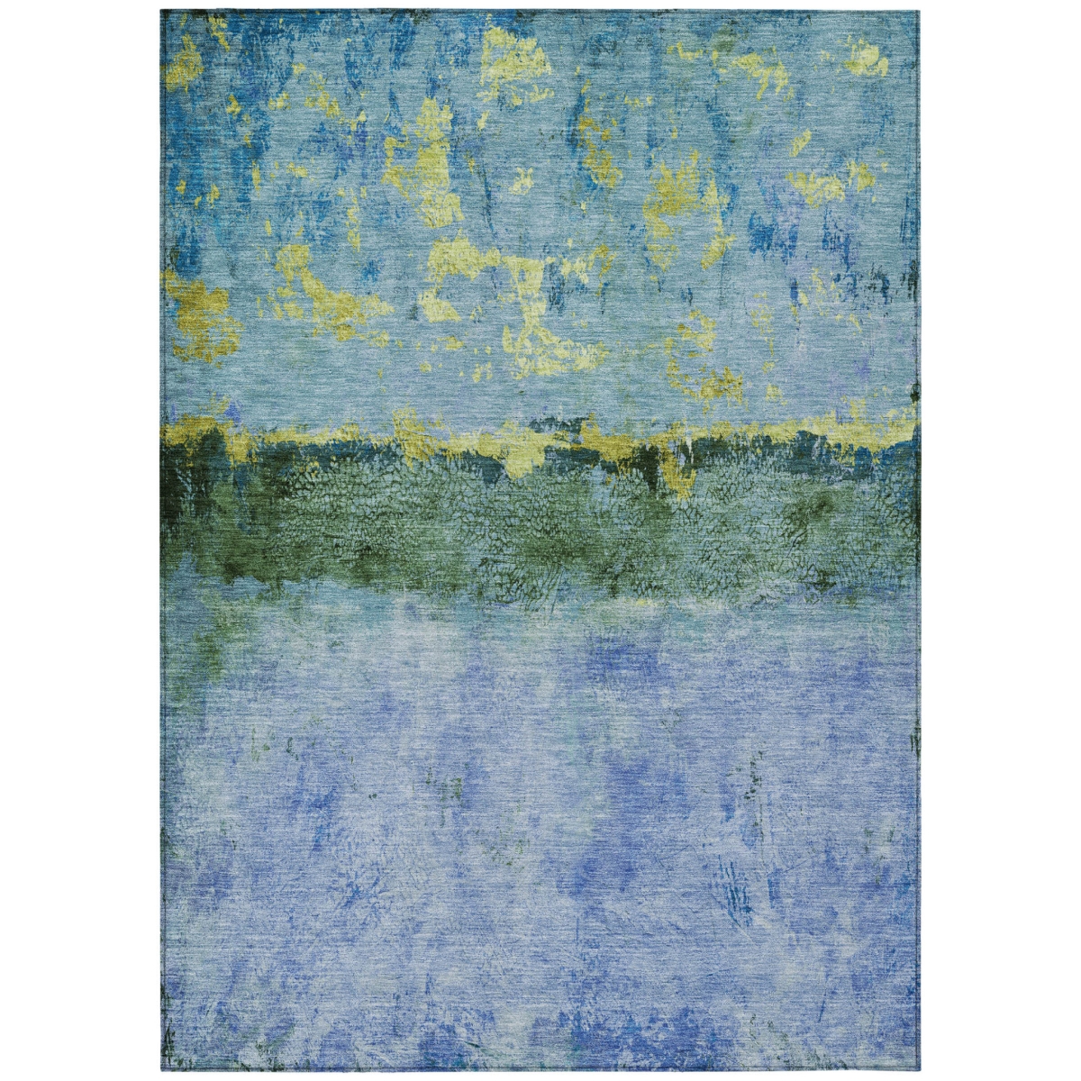 618604 8 x 10 ft. Blue & Lime Green Abstract Washable Indoor & Outdoor Rectangle Area Rug