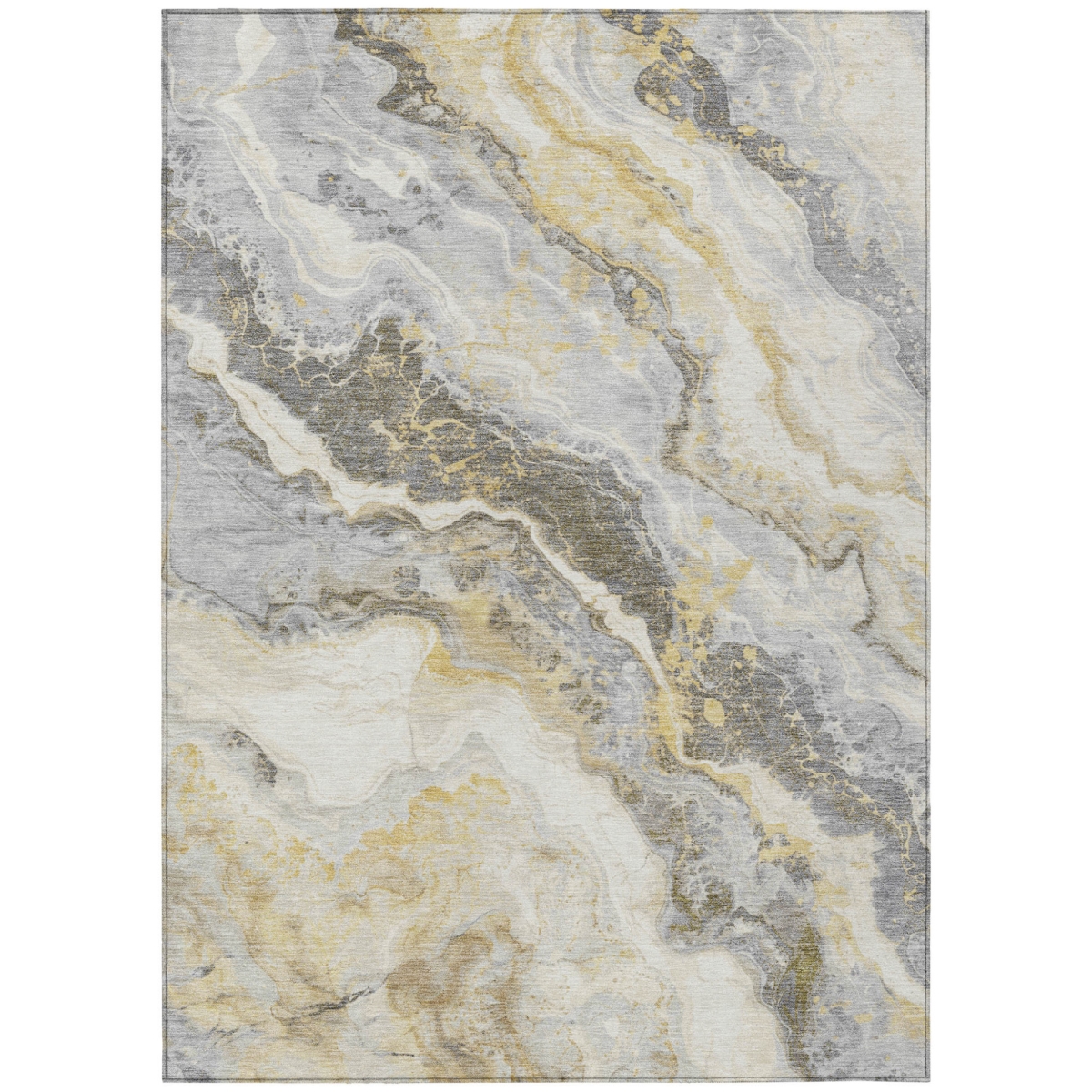 618429 10 x 14 ft. Gold & Silver Abstract Washable Indoor & Outdoor Rectangle Area Rug