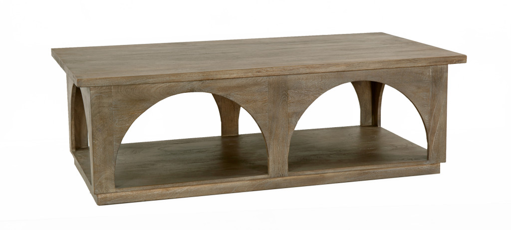 Distressed Brown Solid Wood Coffee Table - 59 in. - With Shelf - Rustic Design