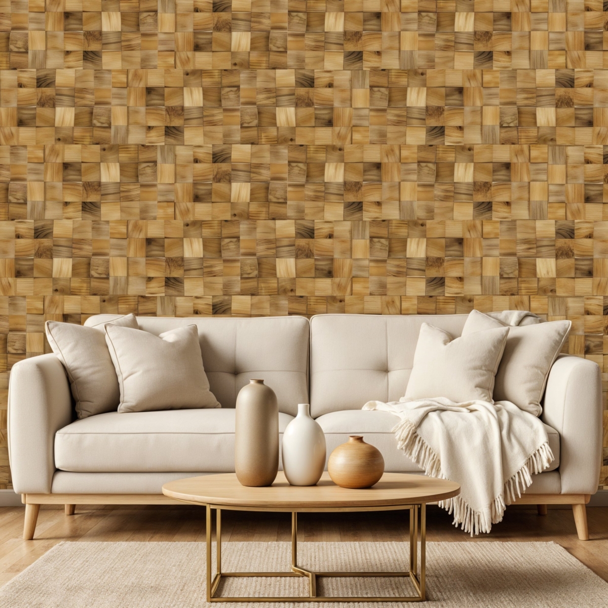 Picture of HomeRoots 617485 Brown 3D Embossed Block Teak Reclaimed Wood Decorative Wall Panels