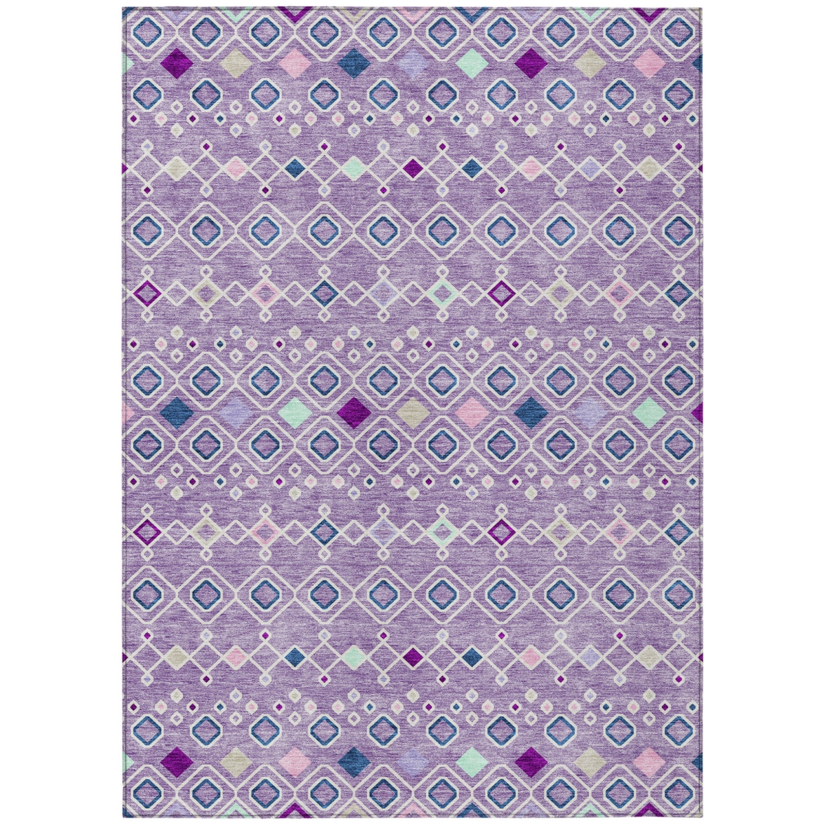 612200 9 x 12 ft. Lavender, Ivory & Blue Geometric Washable Indoor & Outdoor Rectangle Area Rug