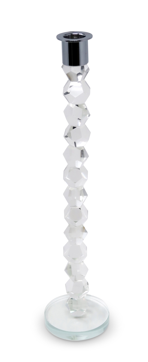 Modern Clear & Silver Geometric Taper Candlestick - 14 in. - Decorative Accent