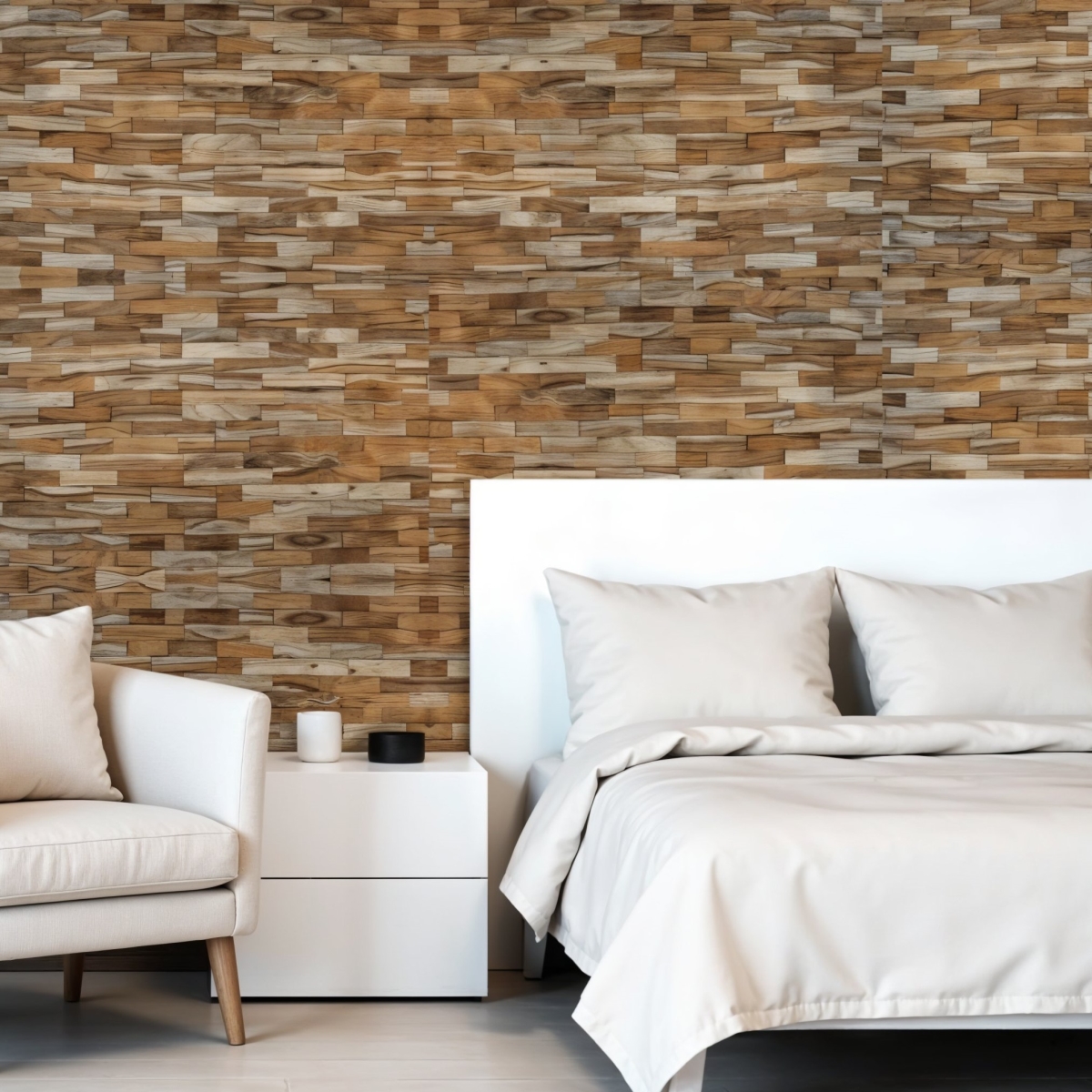 Picture of HomeRoots 617480 Brown 3D Embossed Abstract Brushed Teak Reclaimed Wood Decorative Wall Panels