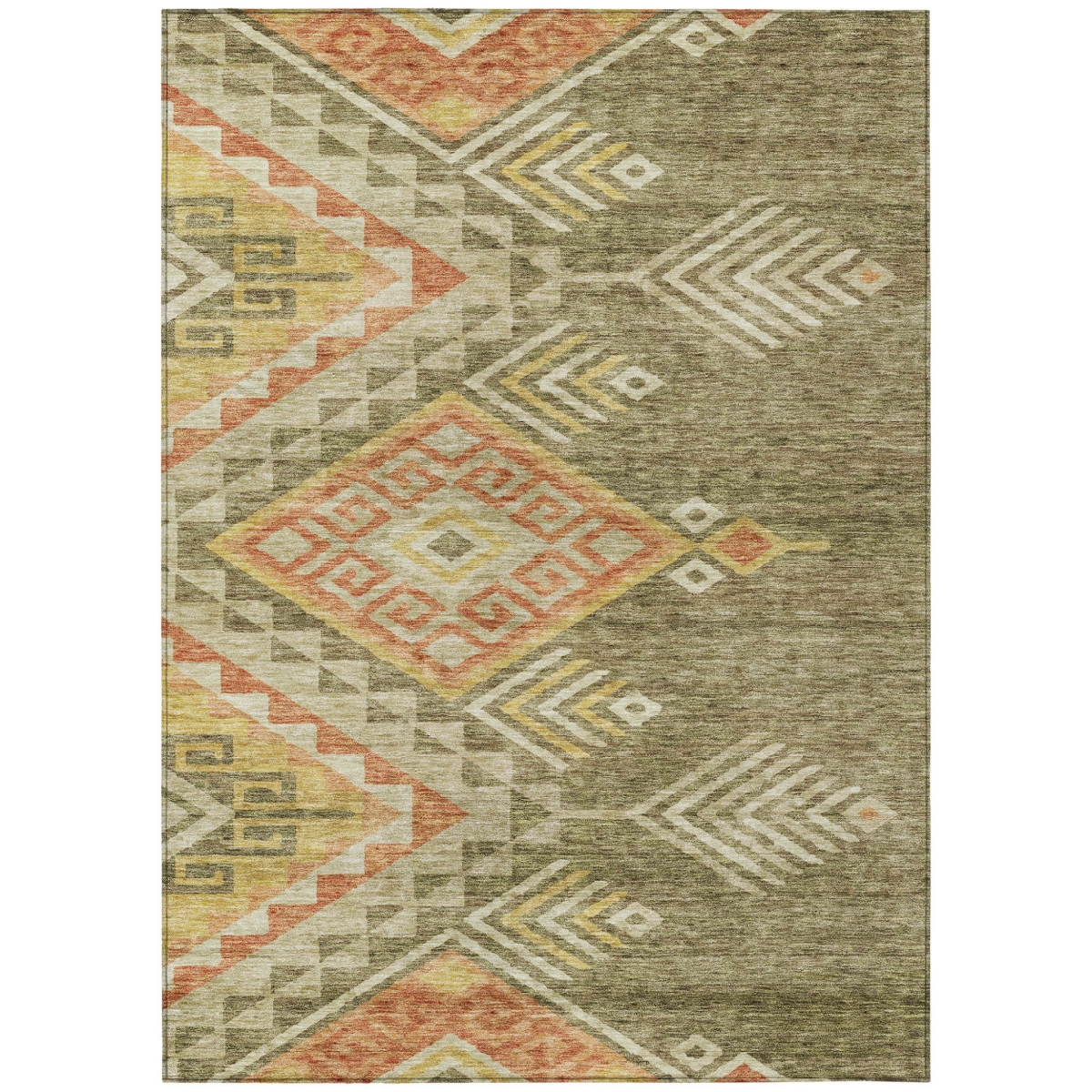 603539 3 x 5 ft. Green & Terra Cotta Southwestern Washable Indoor & Outdoor Rectangle Area Rug