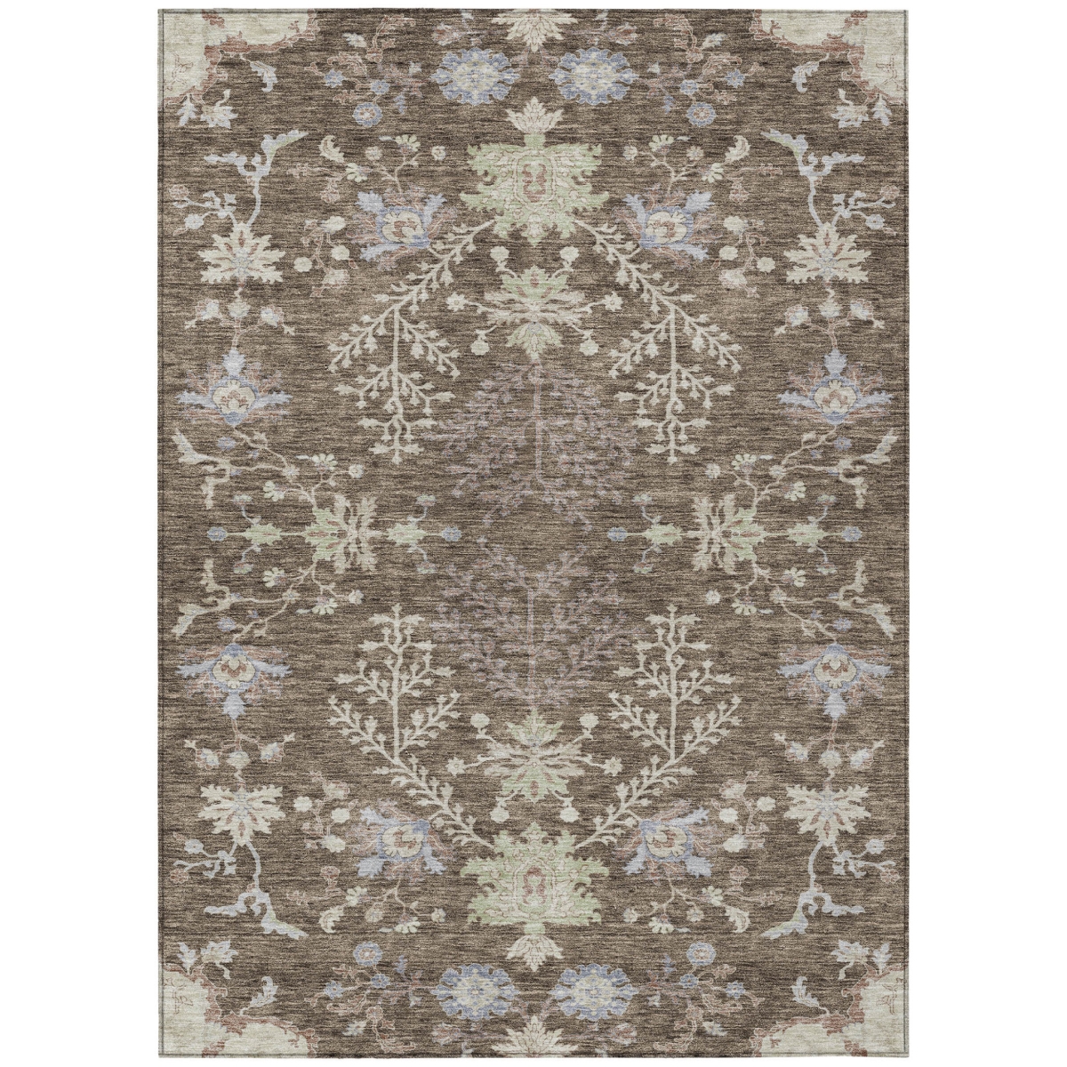 605449 3 x 5 ft. Brown, Beige & Green Floral Washable Indoor & Outdoor Rectangle Area Rug