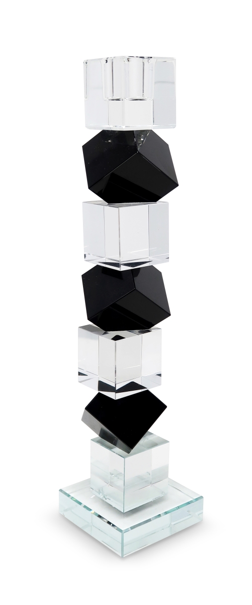 590222 12 in. Black & Clear Crystal Tabletop Taper Candlestick