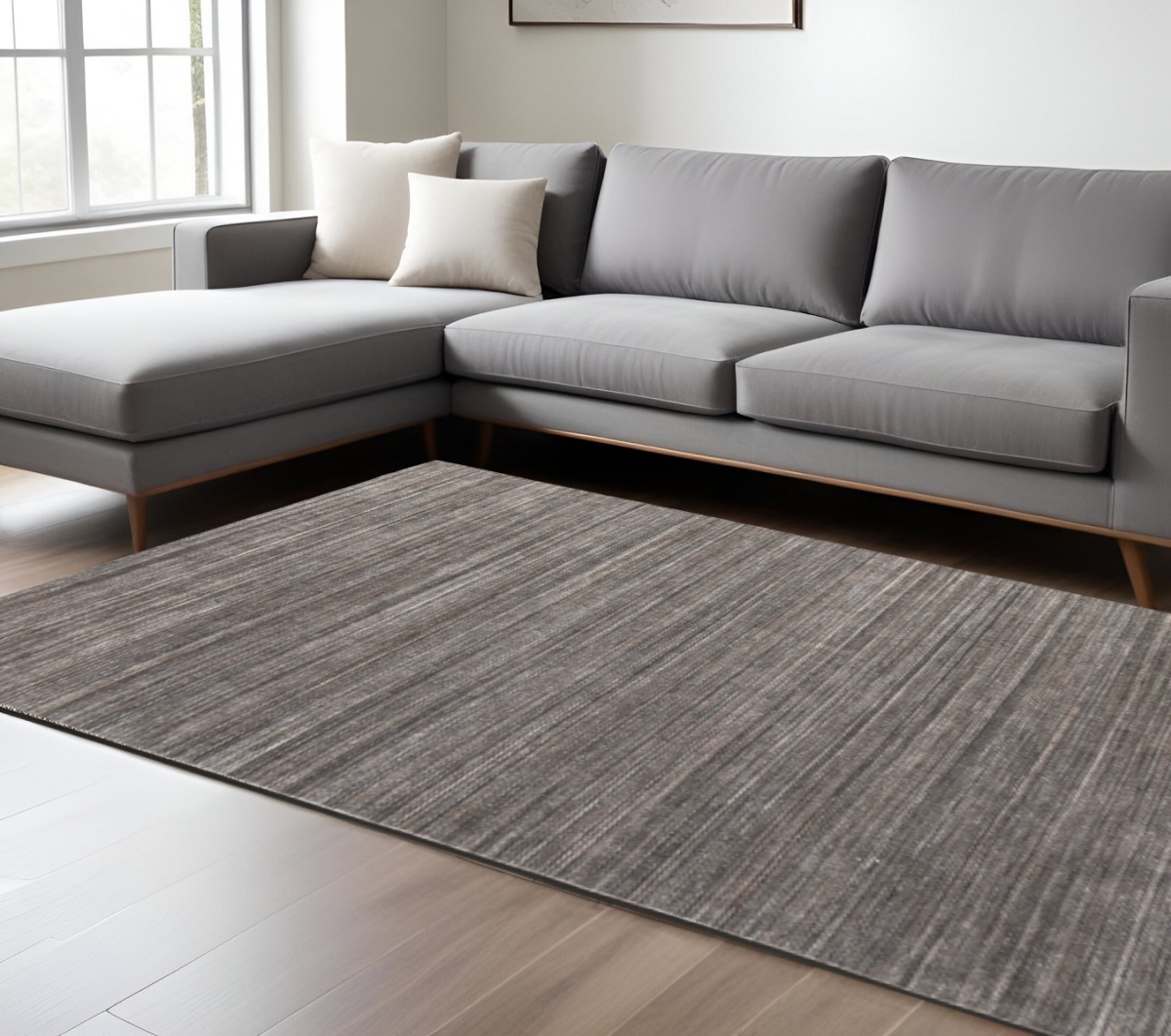 617271 8 x 10 ft. Hand Woven Distressed Area Rug - Black, Gray & Brown