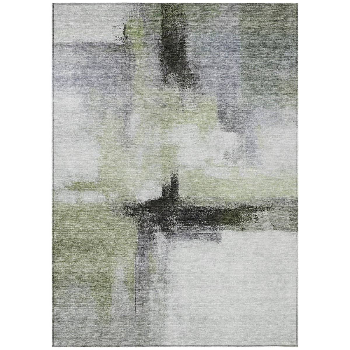 603658 10 x 14 ft. Sage, Black & Gray Abstract Washable Indoor & Outdoor Rectangle Area Rug