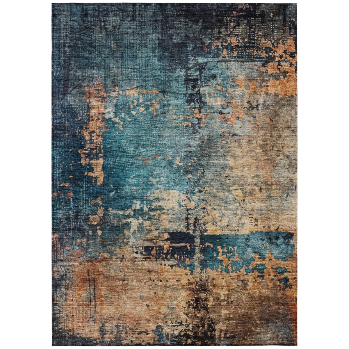 Teal Blue & Copper Abstract Area Rug - 3 x 5 ft - Washable & Stain Resistant