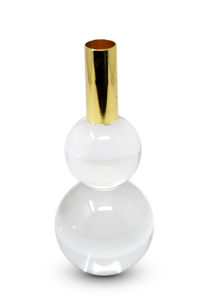 Picture of HomeRoots 590266 Clear & Gold Geo Orbs Crystal Tabletop Taper Candlesticks - Set of 2
