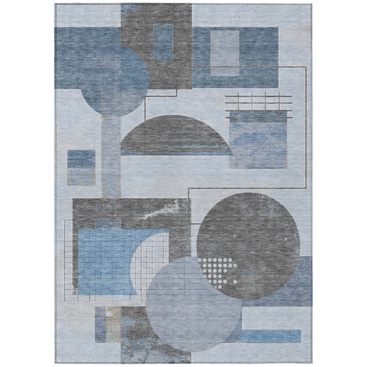 618010 3 x 5 ft. Blue & Gray Geometric Washable Indoor & Outdoor Rectangle Area Rug