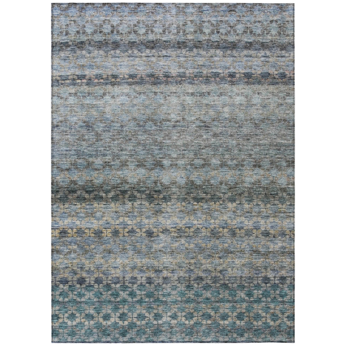605698 10 x 14 ft. Teal Blue, Light Blue & Gray Striped Washable Indoor & Outdoor Rectangle Area Rug