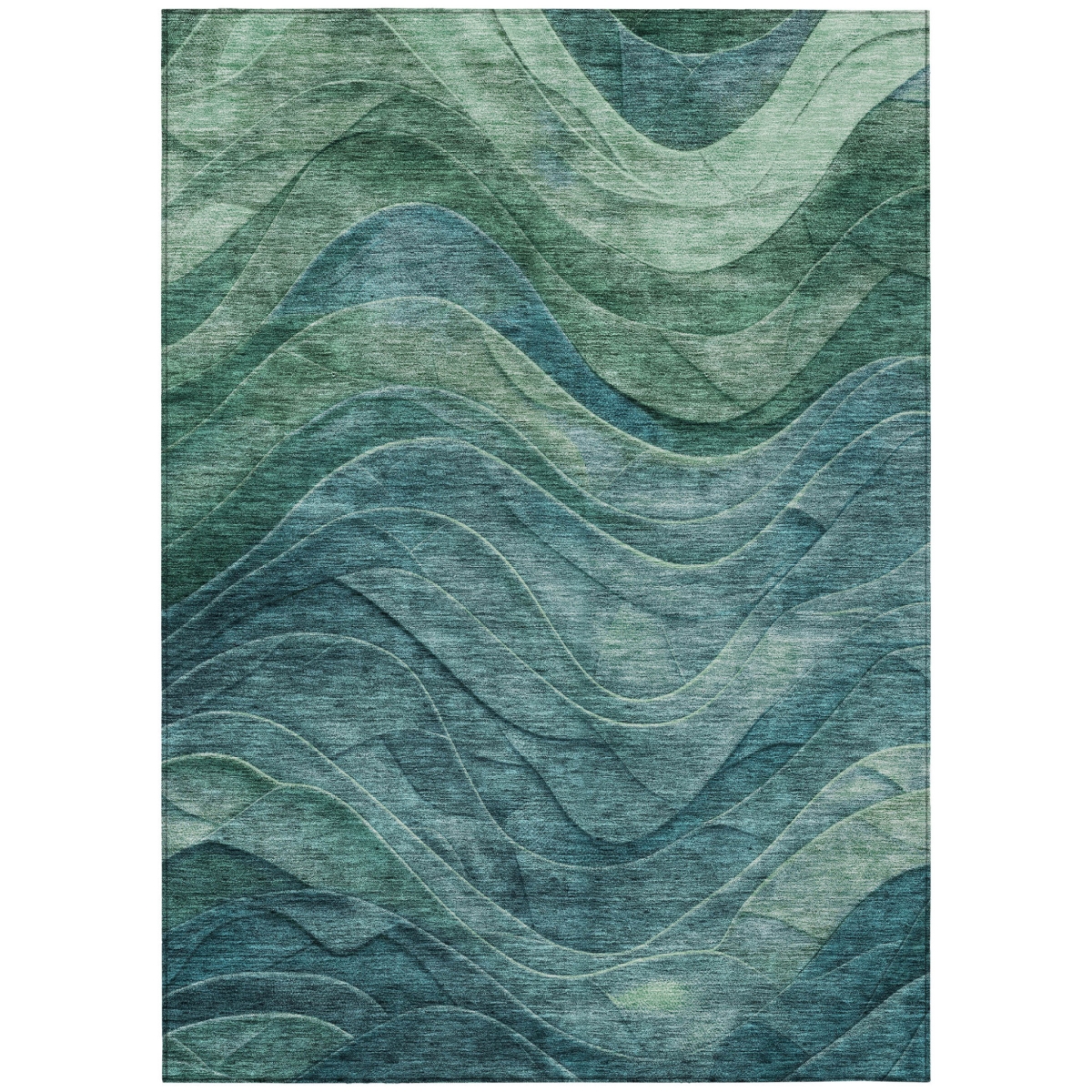 618182 9 x 12 ft. Teal Blue & Green Abstract Washable Indoor & Outdoor Rectangle Area Rug