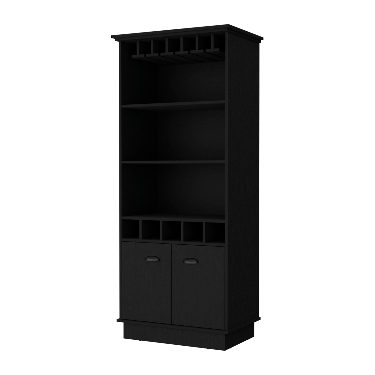 552297 70 in. Black Wood Bar Cabinet with Two Doors