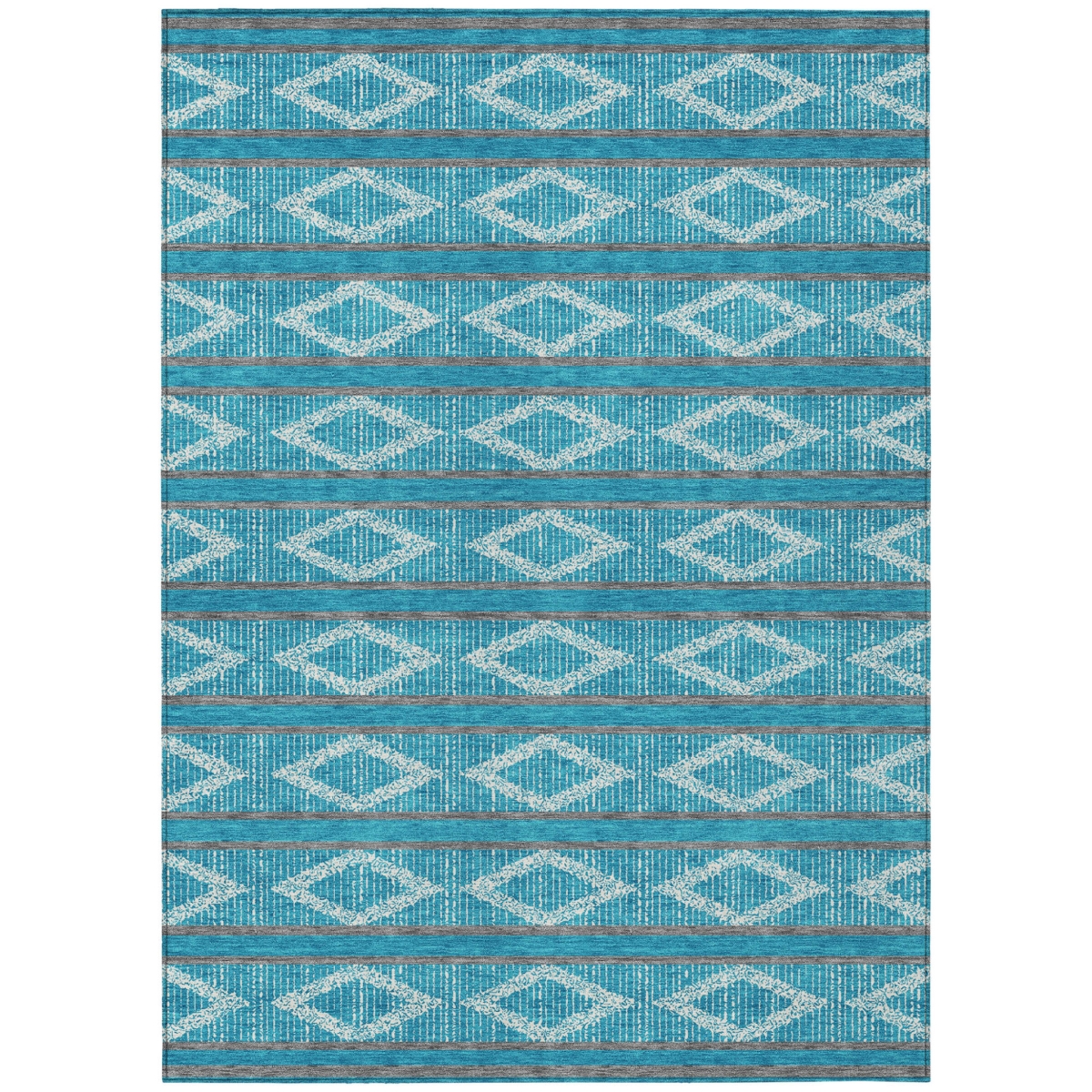 599670 3 x 5 ft. Teal Blue, Gray & Ivory Geometric Washable Indoor & Outdoor Rectangle Area Rug