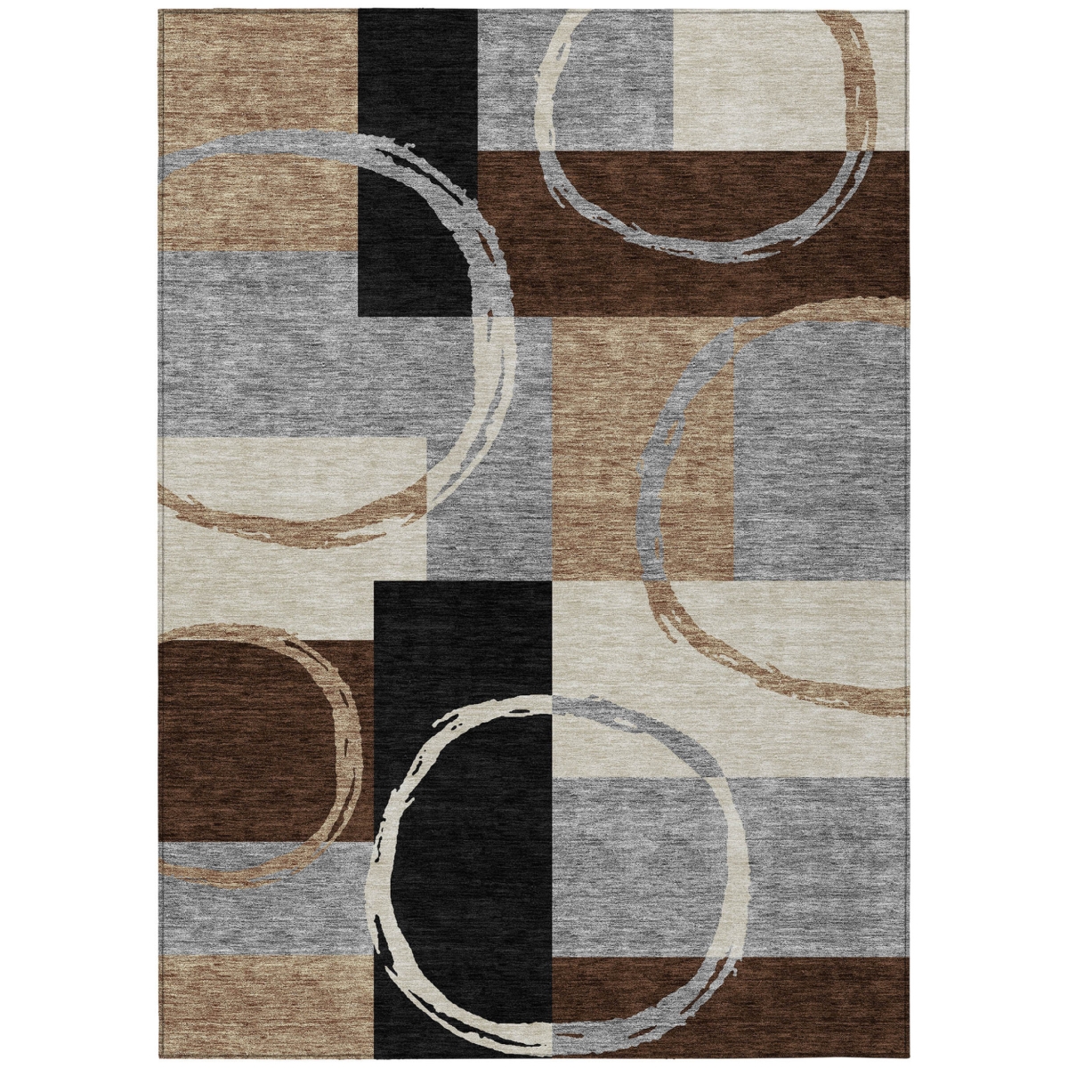 612587 3 x 5 ft. Pewter, Gray & Black Geometric Washable Indoor & Outdoor Rectangle Area Rug