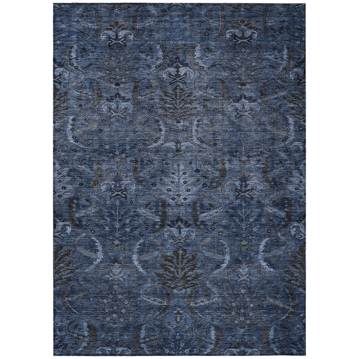 603323 3 x 5 ft. Navy Blue & Charcoal Damask Washable Indoor & Outdoor Rectangle Area Rug