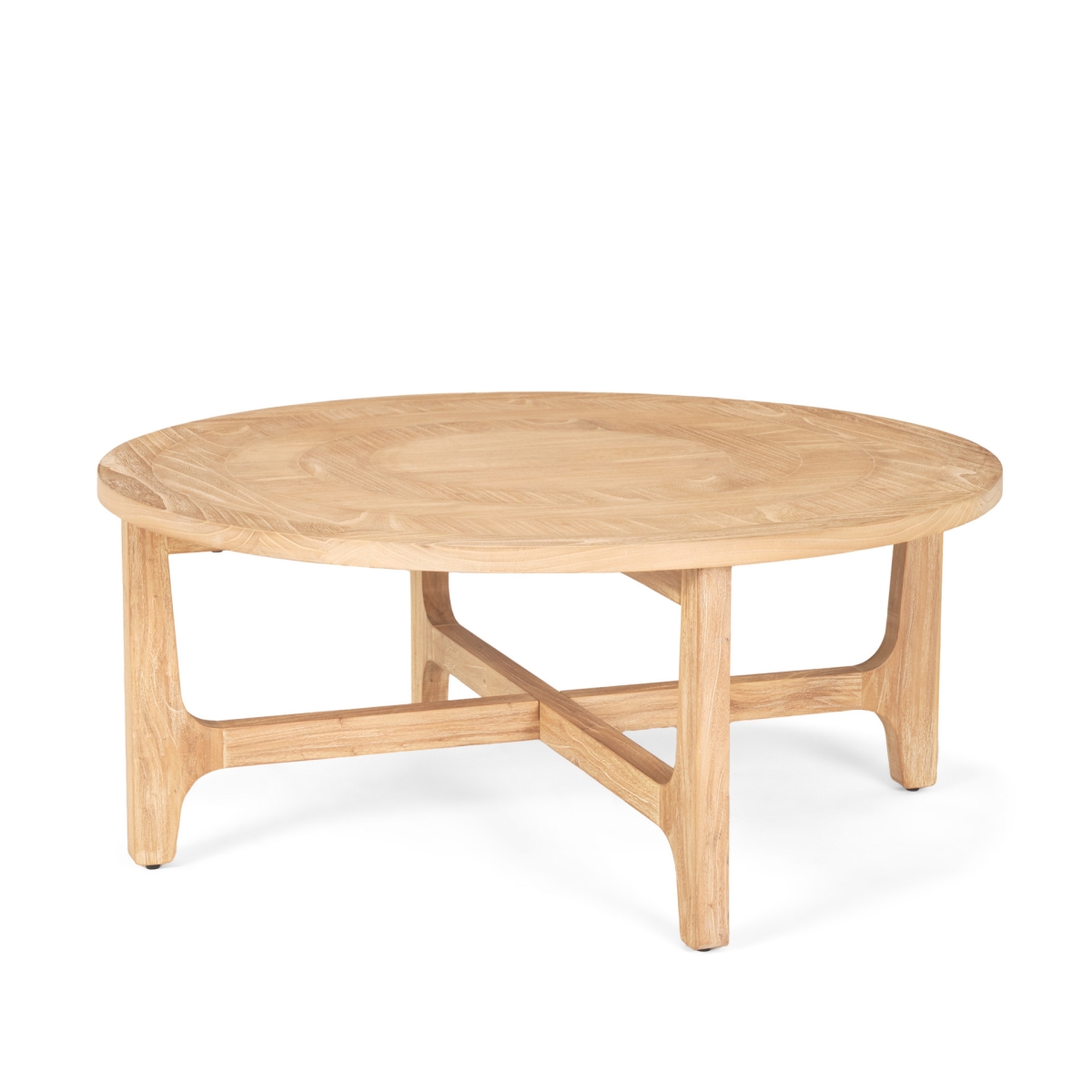 596405 39 in. Natural & White Solid Wood Round Distressed Coffee Table