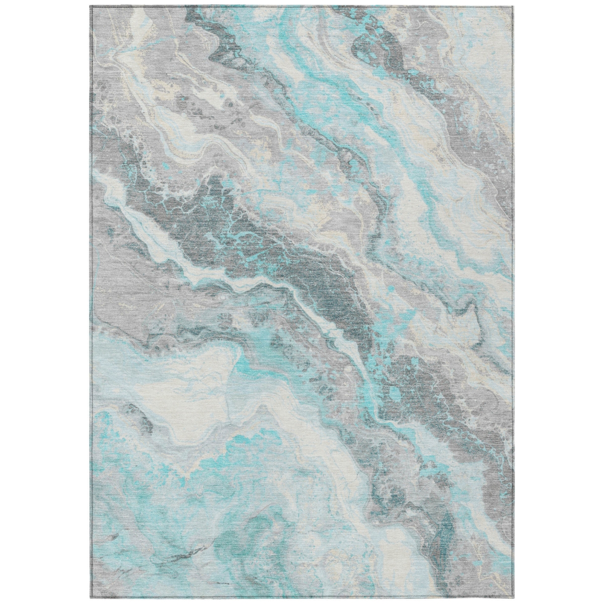 618436 3 x 5 ft. Teal Blue & Silver Abstract Washable Indoor & Outdoor Rectangle Area Rug