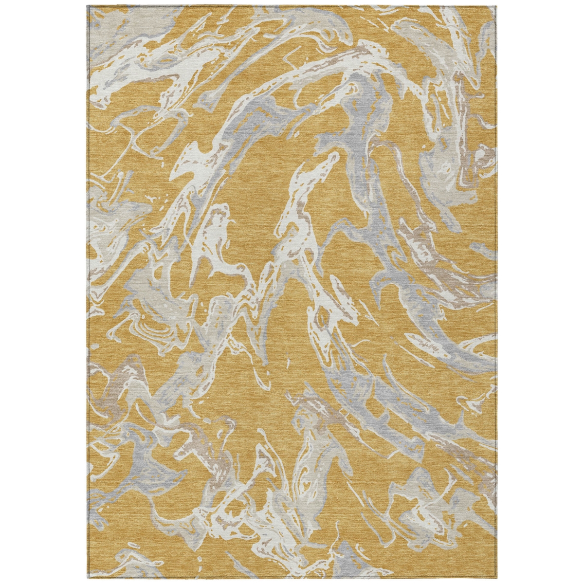 600084 3 x 5 ft. Gold, Gray & Ivory Abstract Washable Indoor & Outdoor Rectangle Area Rug