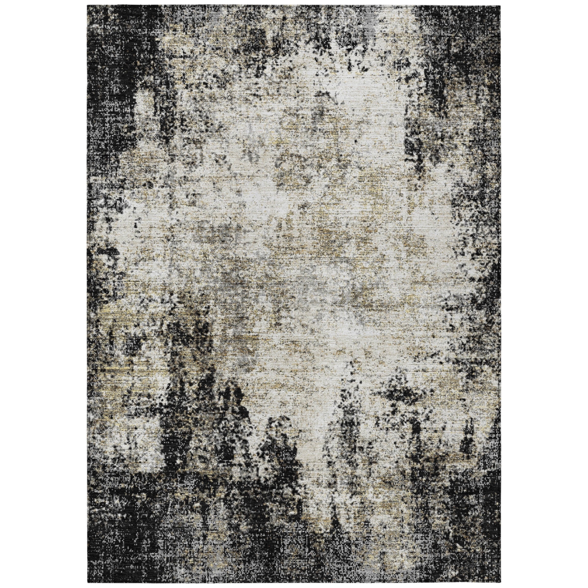 612308 9 x 12 ft. Black, Ivory & Beige Abstract Washable Indoor & Outdoor Rectangle Area Rug